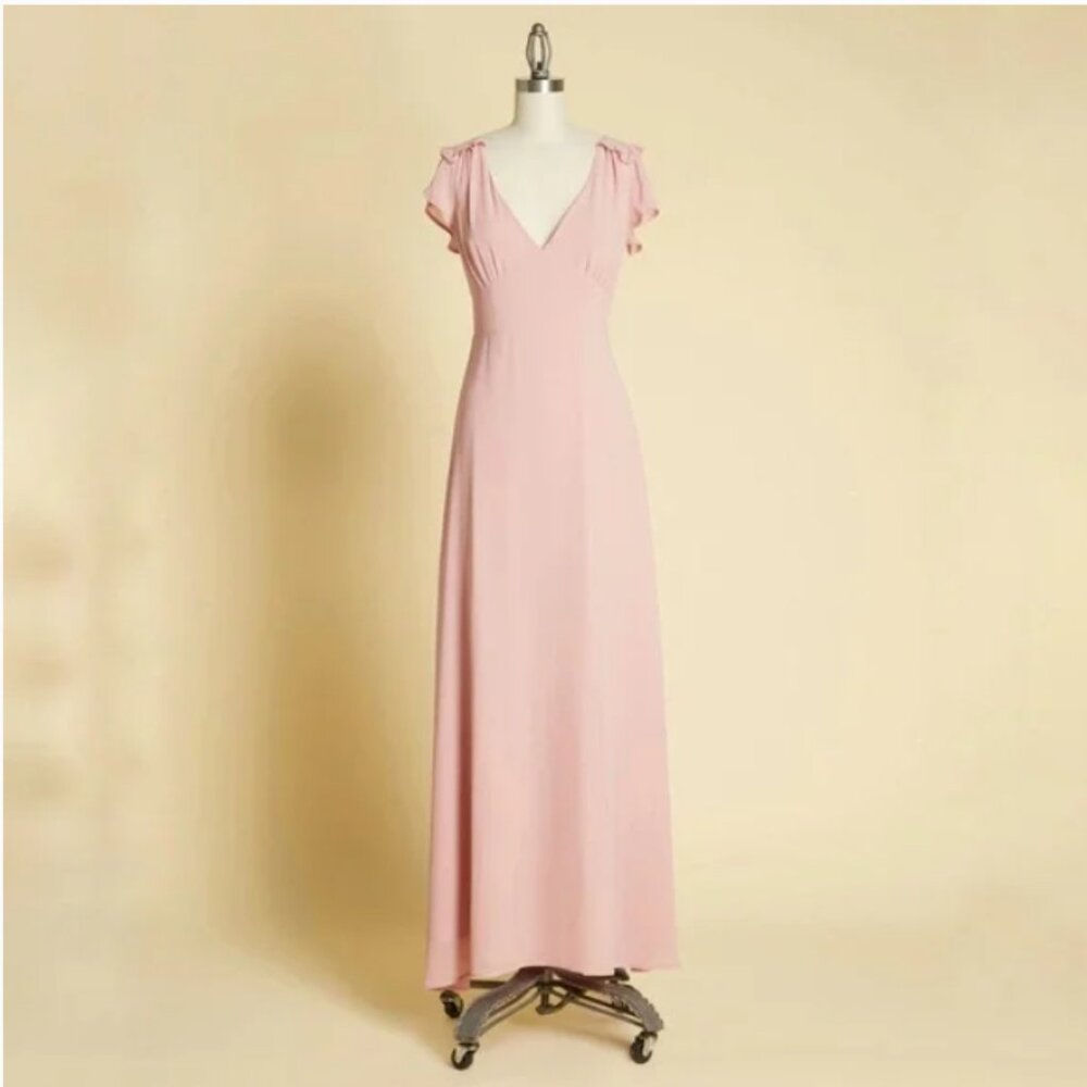 ModCloth pink chiffon back cutout short sleeve formal max dress size 2